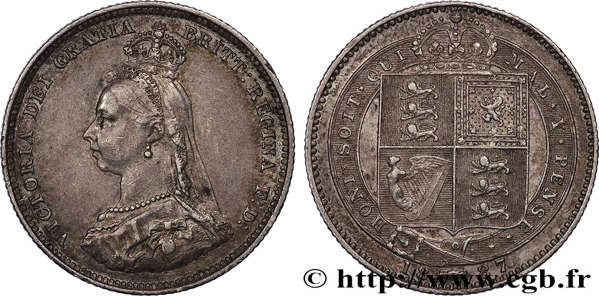 UNITED KINGDOM 1 Shilling Victoria buste du jubilé 1887  AU 