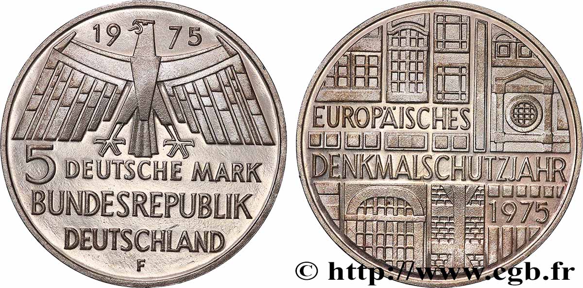 GERMANY 5 Mark Proof Année européenne du patrimoine 1975 Stuttgart - F MS 