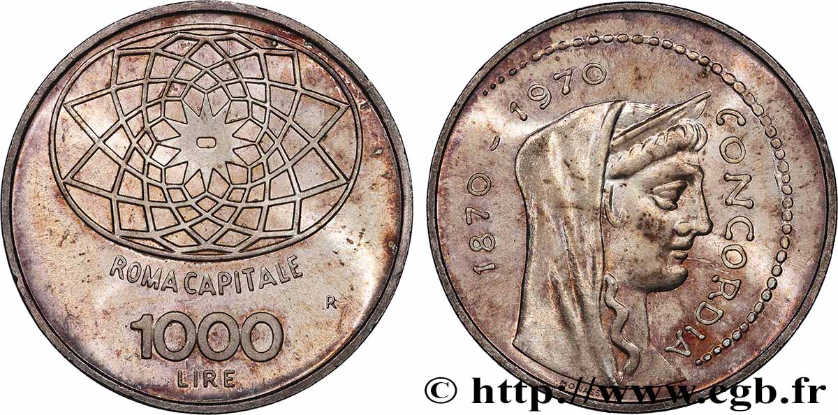 ITALIEN 1000 Lire 100e anniversaire de Rome capitale de l’Italie 1970 Rome - R fST 