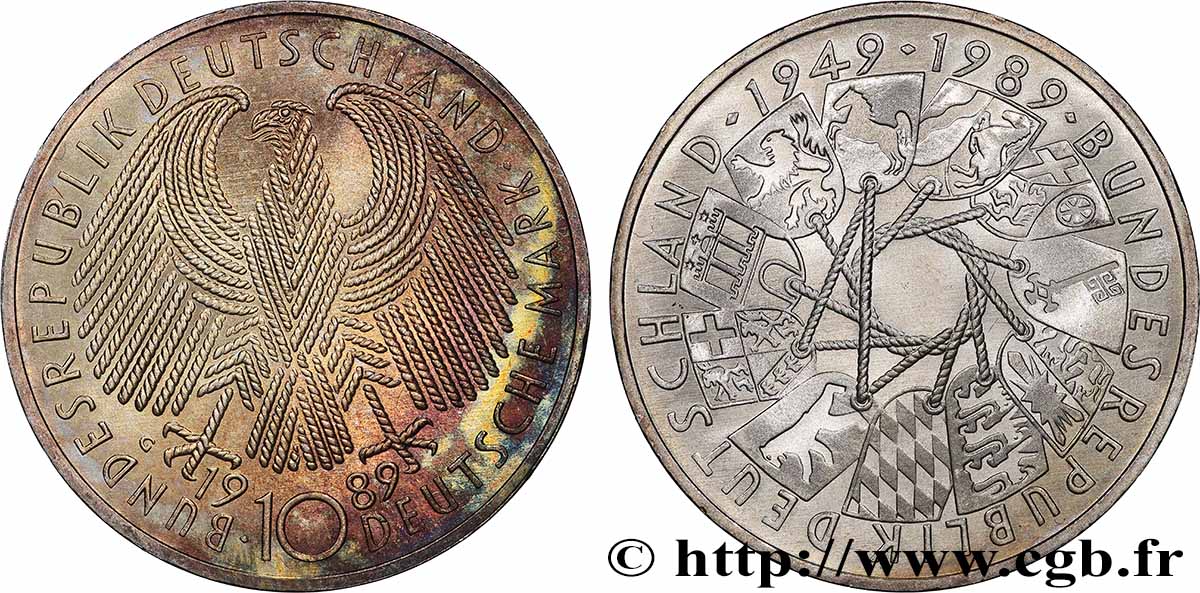 ALLEMAGNE 10 Mark Proof 40e anniversaire de la fondation de la République Fédérale Allemande 1989 Karlsruhe SPL 