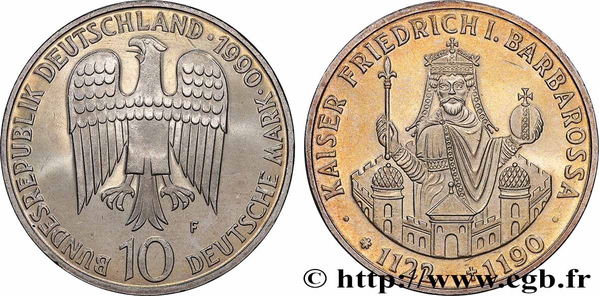ALLEMAGNE 10 Mark Proof 800e anniversaire de la mort de Frédéric Barberousse 1990 Stuttgart SPL 