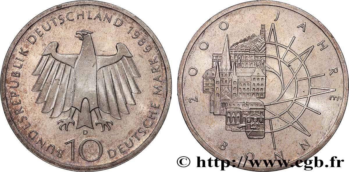 ALLEMAGNE 10 Mark Proof 2000e anniversaire de la fondation de Bonn 1989 Munich SPL 