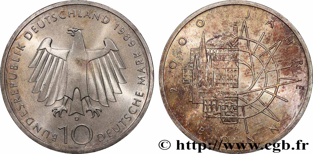ALLEMAGNE 10 Mark Proof 2000e anniversaire de la fondation de Bonn 1989 Munich SPL 