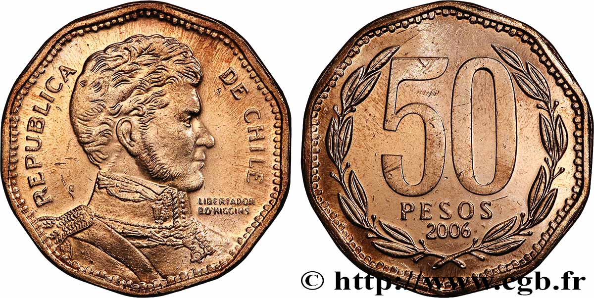 CHILE 50 Pesos Bernardo O’Higgins 2006 Santiago - S° AU 