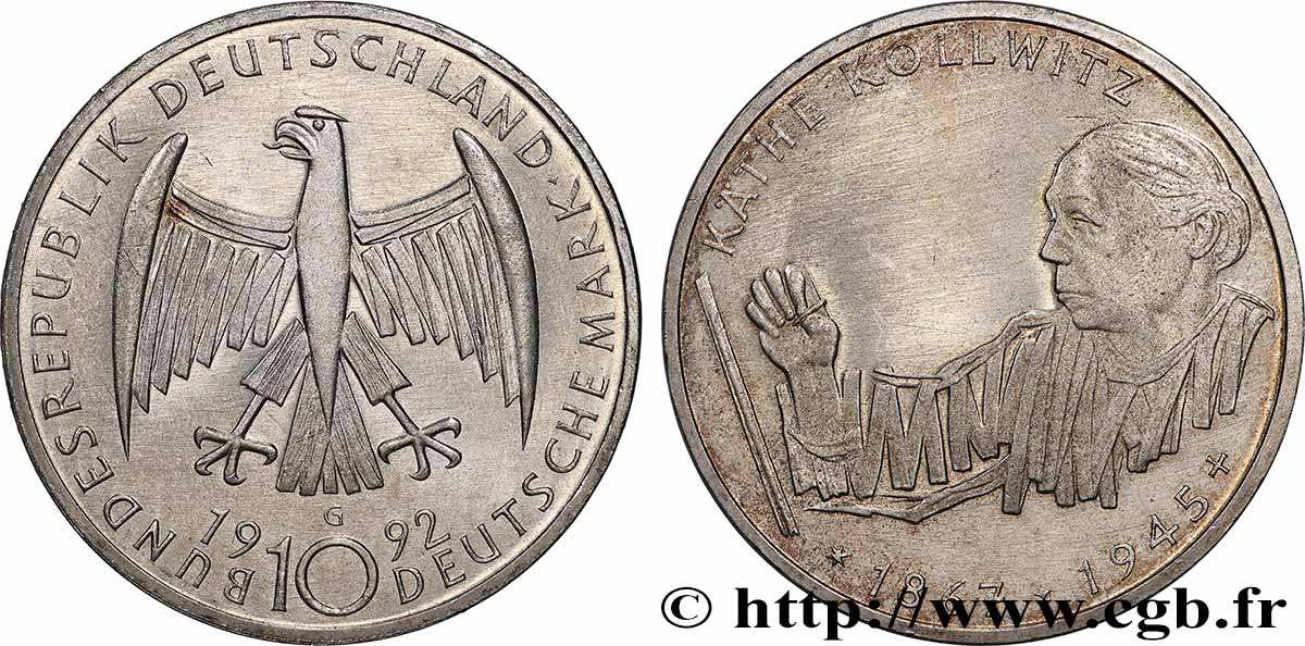 ALLEMAGNE 10 Mark Käthe Kollwitz 1992 Karlsruhe SPL 