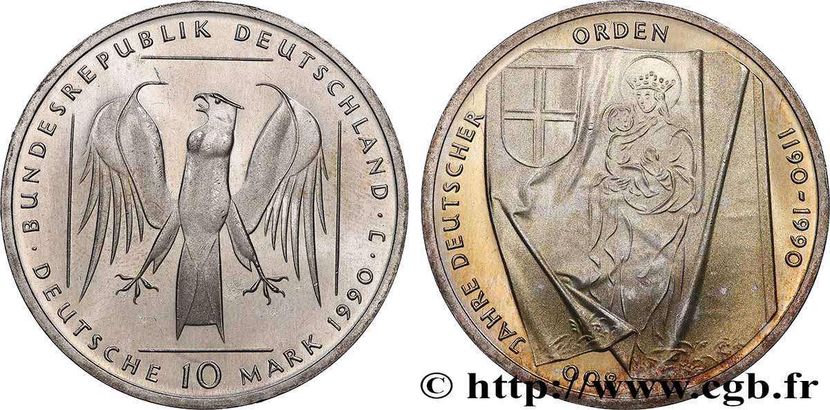 ALLEMAGNE 10 Mark Proof 800e anniversaire de l’ordre teutonique 1990 Hambourg SPL 