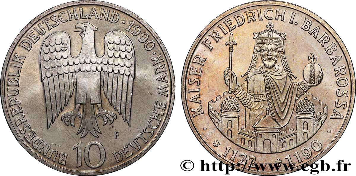 ALLEMAGNE 10 Mark Proof 800e anniversaire de la mort de Frédéric Barberousse 1990 Stuttgart SPL 