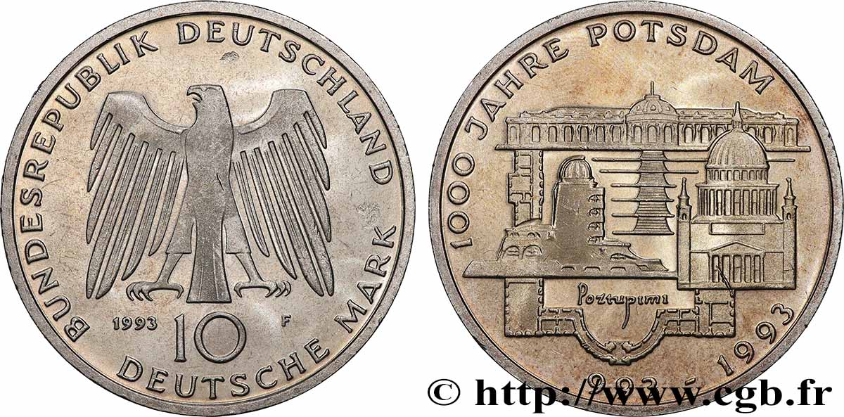 ALLEMAGNE 10 Mark Proof  Millénaire de la fondation de Potsdam 1993 Stuttgart SPL 
