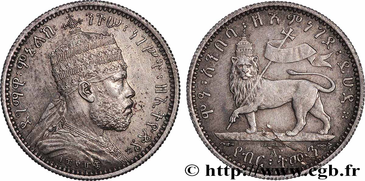 ÄTHIOPEN 1/8 Birr Menelik II EE1887                     1895 Paris VZ 