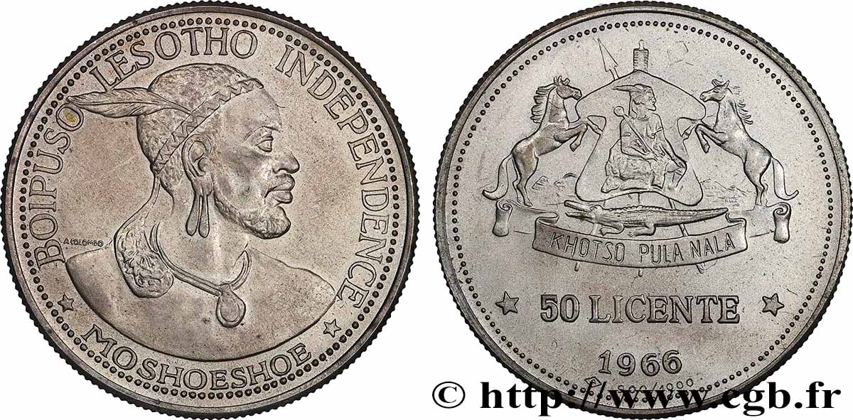 LESOTHO 50 Licente (Lisente) roi Moshoeshoe 1966  SPL 