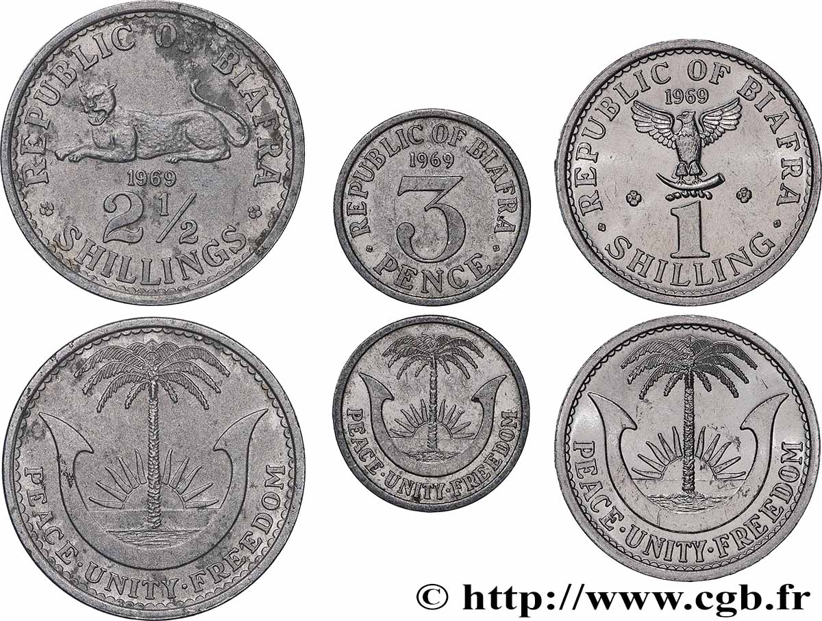BIAFRA Lot 3 pence, 1 shilling et 2 1/2 Shilling 1969  fVZ 