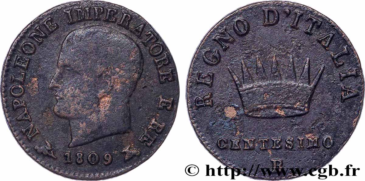 ITALY - KINGDOM OF ITALY - NAPOLEON I 1 Centesimo 1809 Bologne VF 
