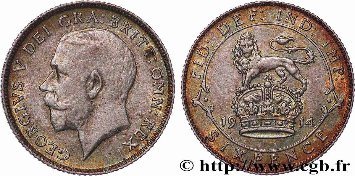 ROYAUME-UNI 6 Pence Georges V 1914 Londres TTB+ 