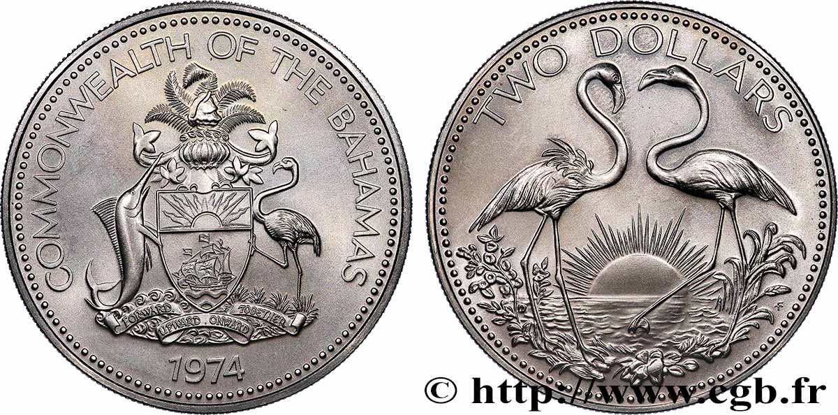 BAHAMAS 2 Dollars flamands roses 1974  SPL 