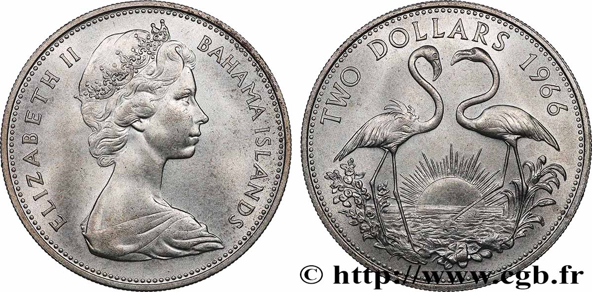BAHAMAS 2 Dollars Elisabeth II 1966  fST 