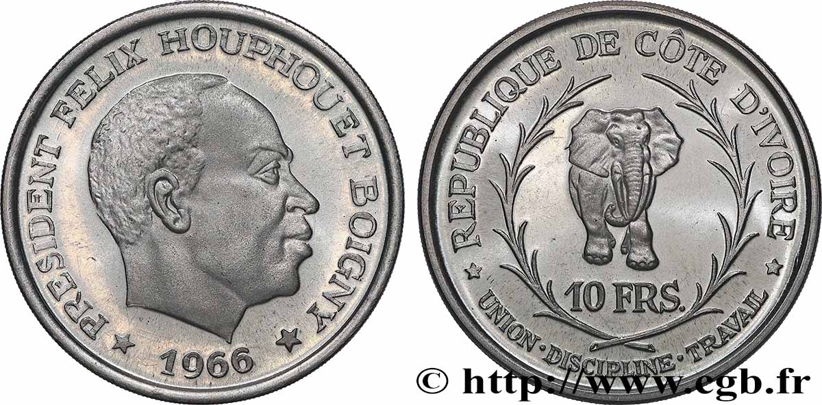 ELFENBEINKÜSTE 10 Francs Félix Houphouet Boigny 1966  fST 