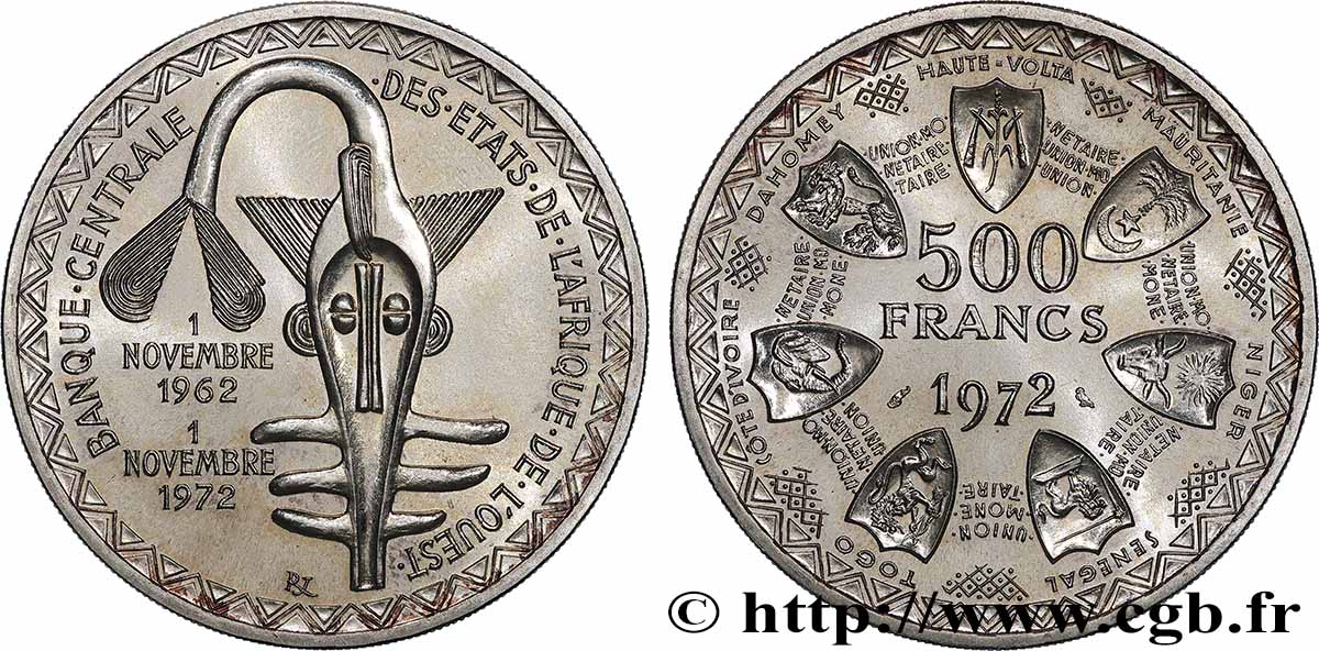 ÉTATS DE L&nbsp;AFRIQUE DE L&nbsp;OUEST (BCEAO) 500 Francs BCEAO 1972 Paris SPL 