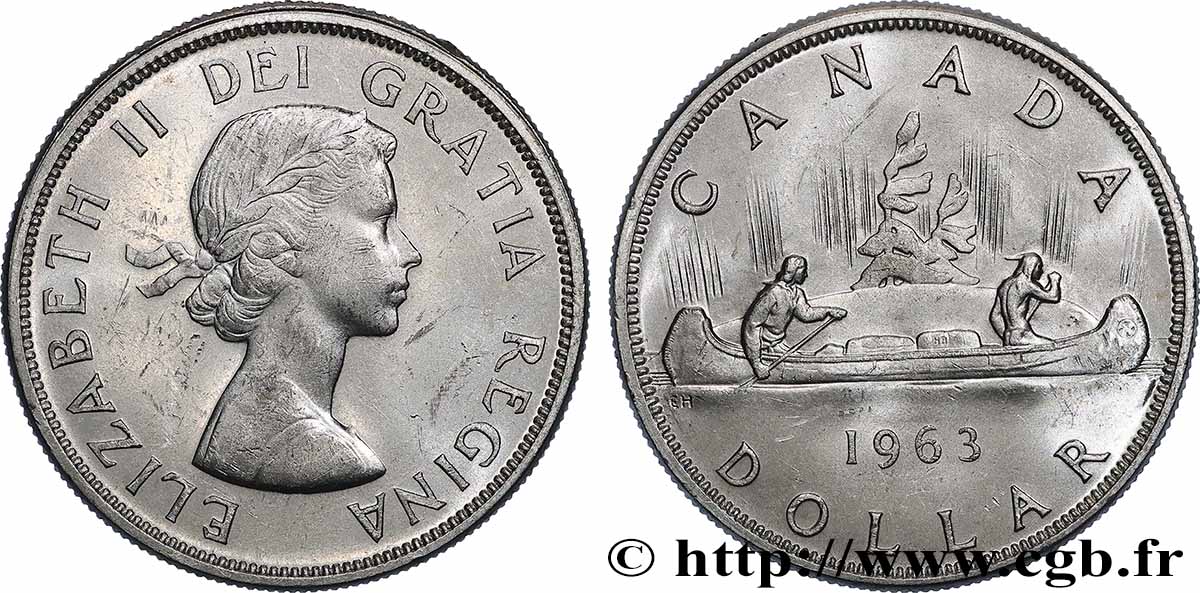 KANADA 1 Dollar Canoë avec indien 1963  VZ 