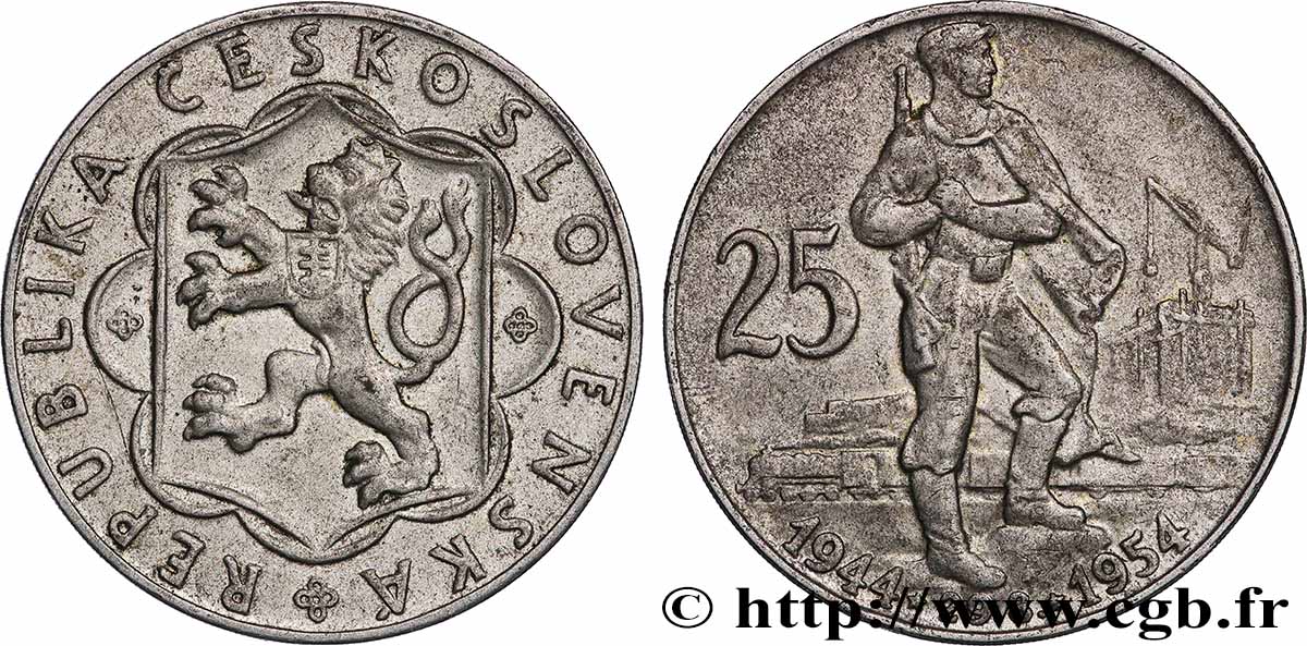 CZECHOSLOVAKIA 25 Korun 10e anniversaire du soulèvement slovaque 1954  AU 