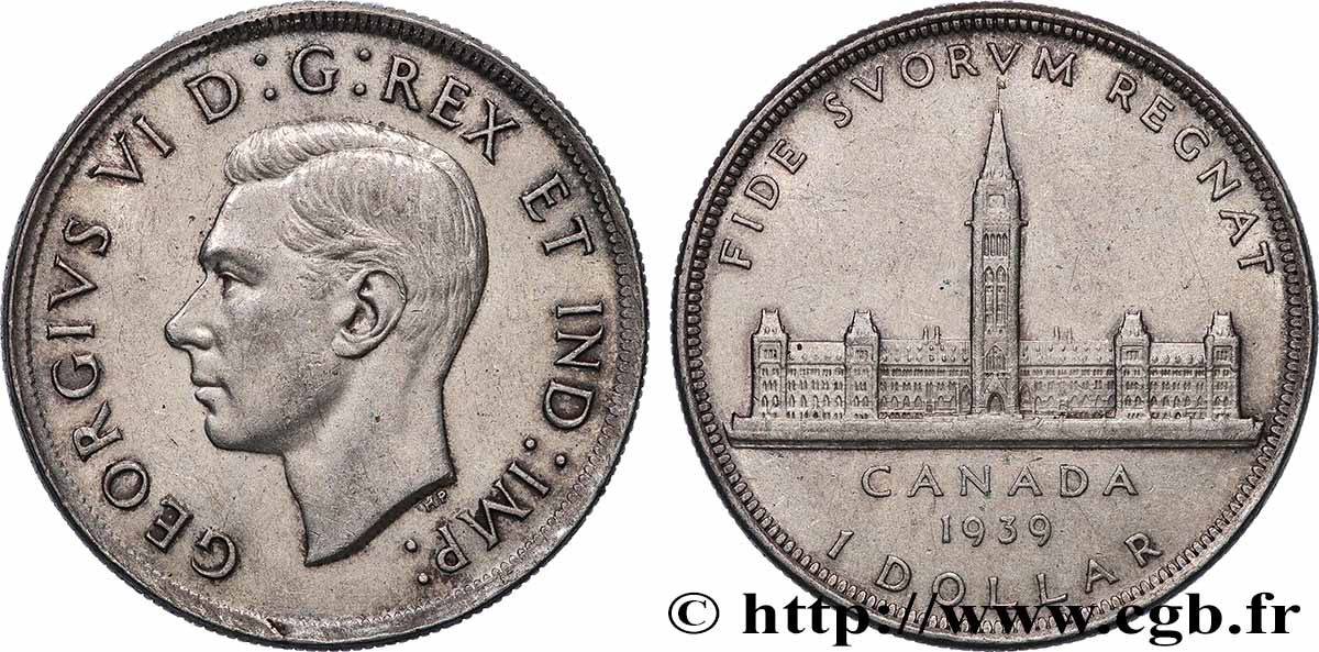 CANADA 1 Dollar Georges VI - visite royale au parlement 1939  TTB+ 