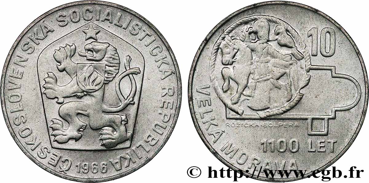 CZECHOSLOVAKIA 10 Korun 1100e anniversaire de la Grande Moravie 1966  AU 