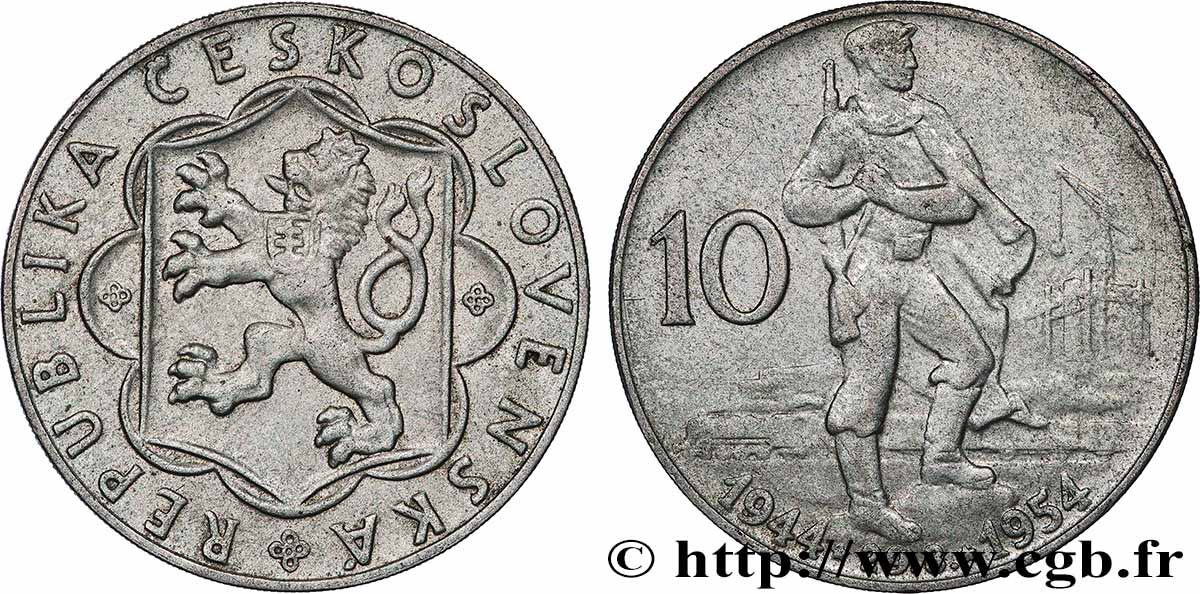 TCHÉCOSLOVAQUIE 25 Korun 10e anniversaire du soulèvement slovaque 1954  TTB+ 