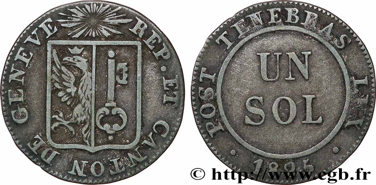 SUISSE - RÉPUBLIQUE DE GENÈVE 1 Sol 1825  TTB 