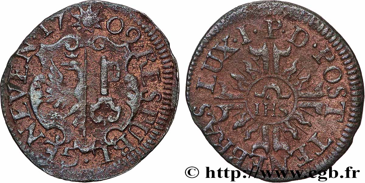 SUISSE - RÉPUBLIQUE DE GENÈVE 6 Deniers  1709  TTB 