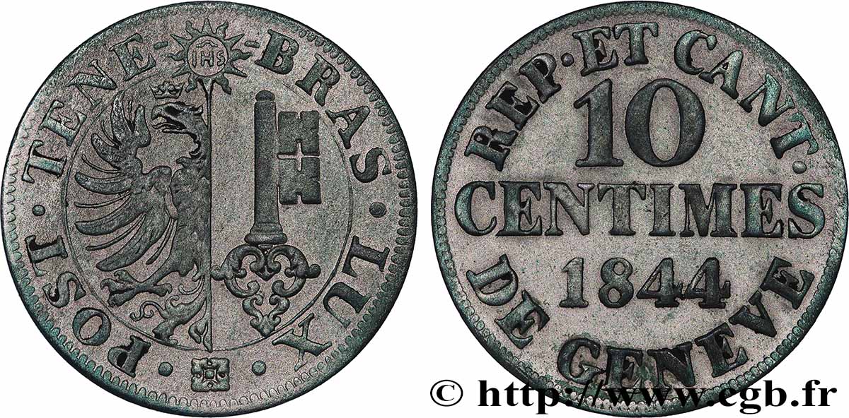 SWITZERLAND - REPUBLIC OF GENEVA 10 Centimes 1844  XF 
