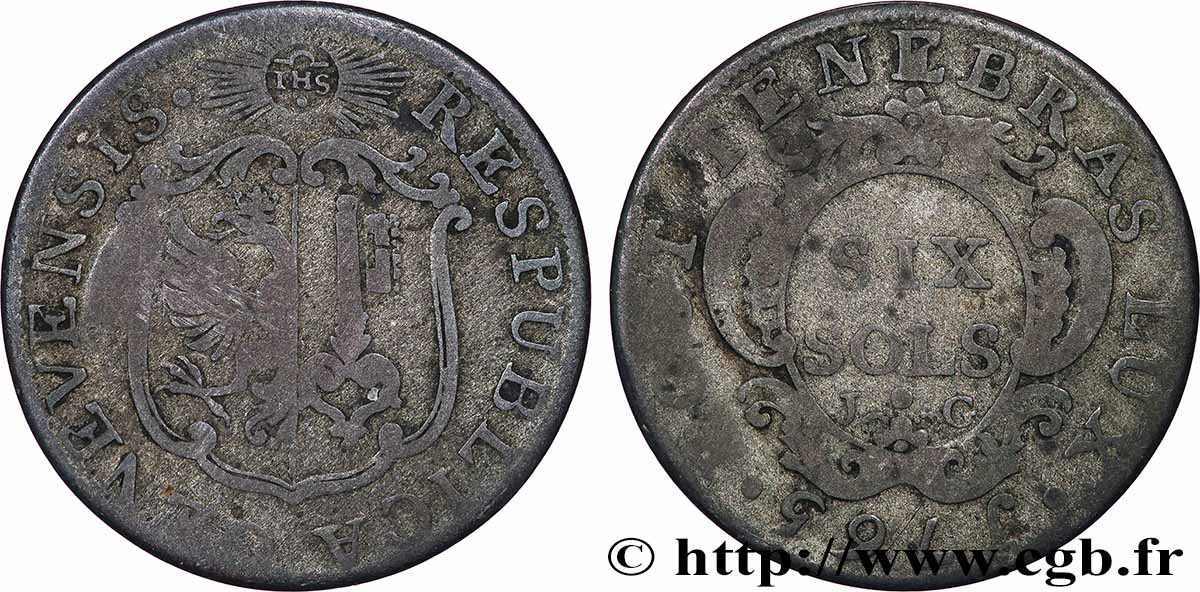 SWITZERLAND - REPUBLIC OF GENEVA 6 Sols 1765  VF 