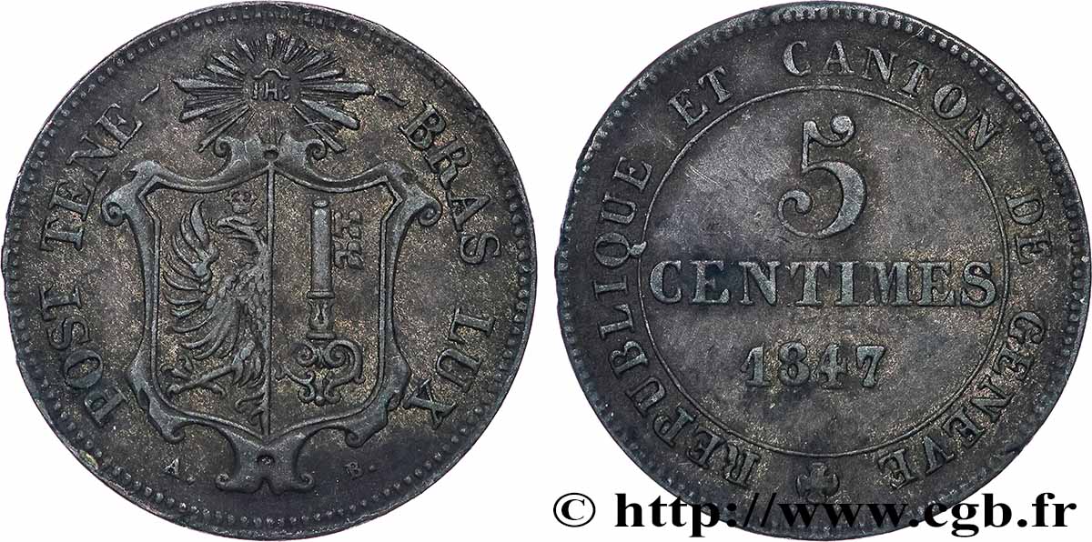 SCHWEIZ - REPUBLIK GENF 5 Centimes 1847  SS 