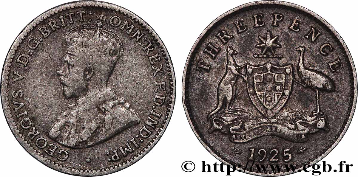 AUSTRALIE 3 Pence Georges V 1925  TTB 