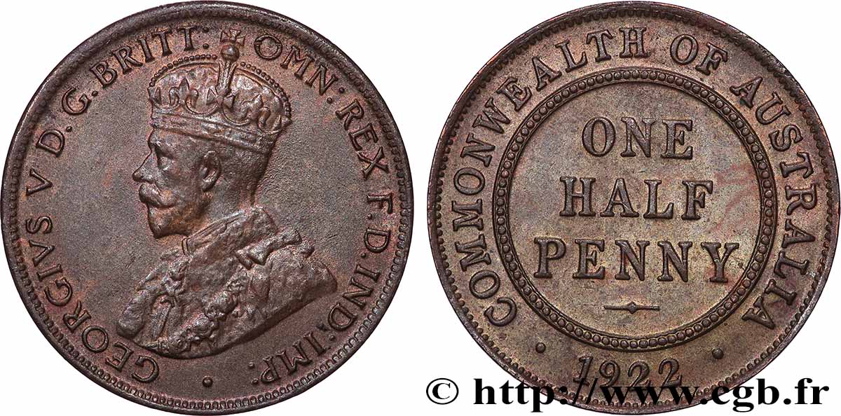 AUSTRALIE 1/2 Penny Georges V 1922 Sydney TTB+ 