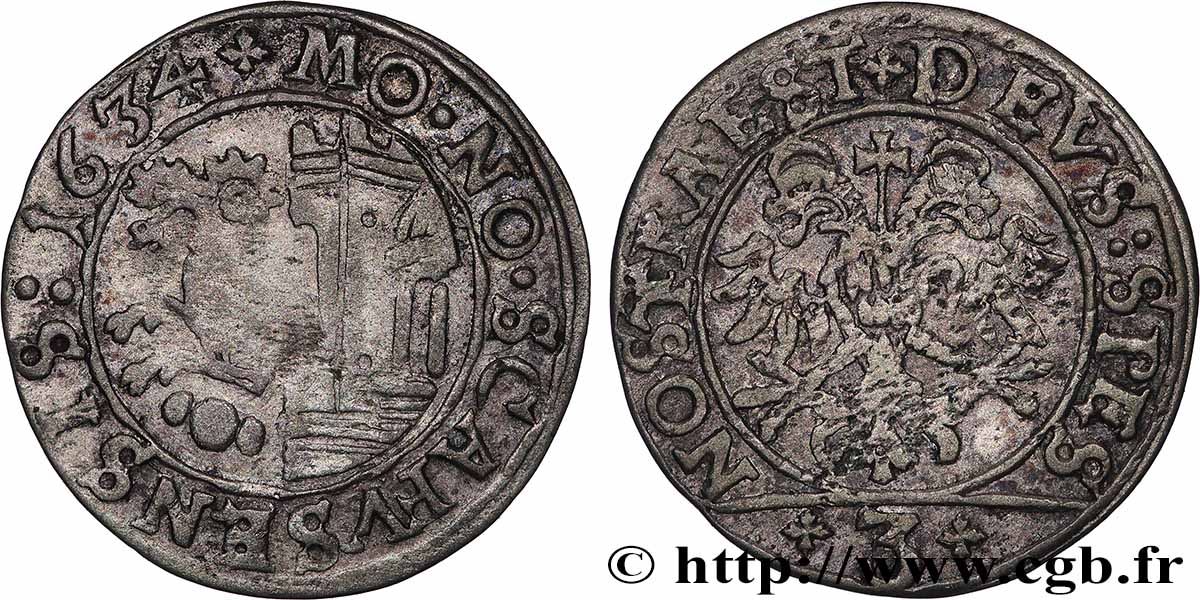 SUISSE - CANTON DE SCHAFFHOUSE 3 Kreuzer 1634 Schaffhouse TB+ 