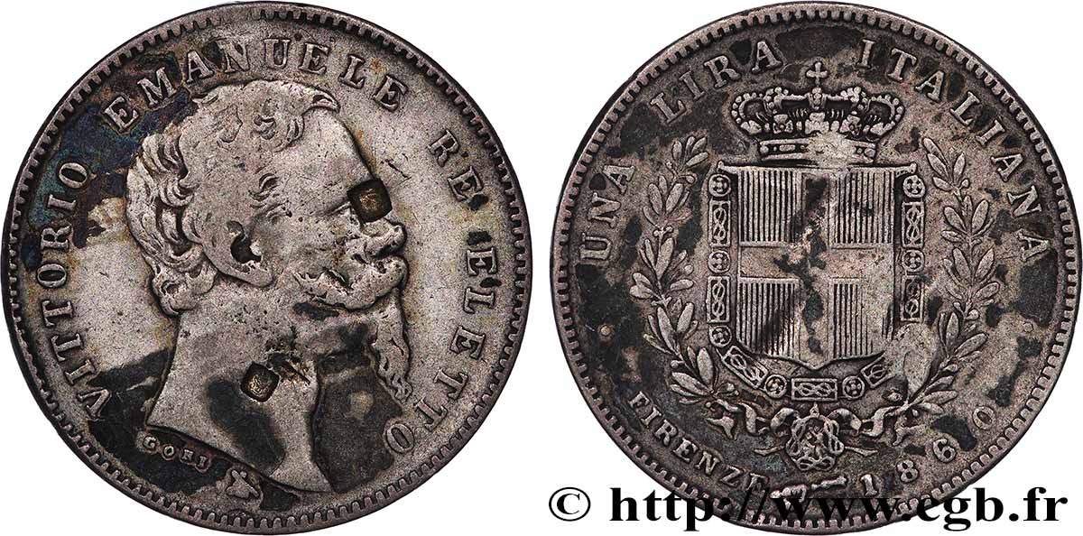 ITALIE - ROYAUME D&nbsp;ITALIE - VICTOR-EMMANUEL II 1 Lire  1860 Florence TB 