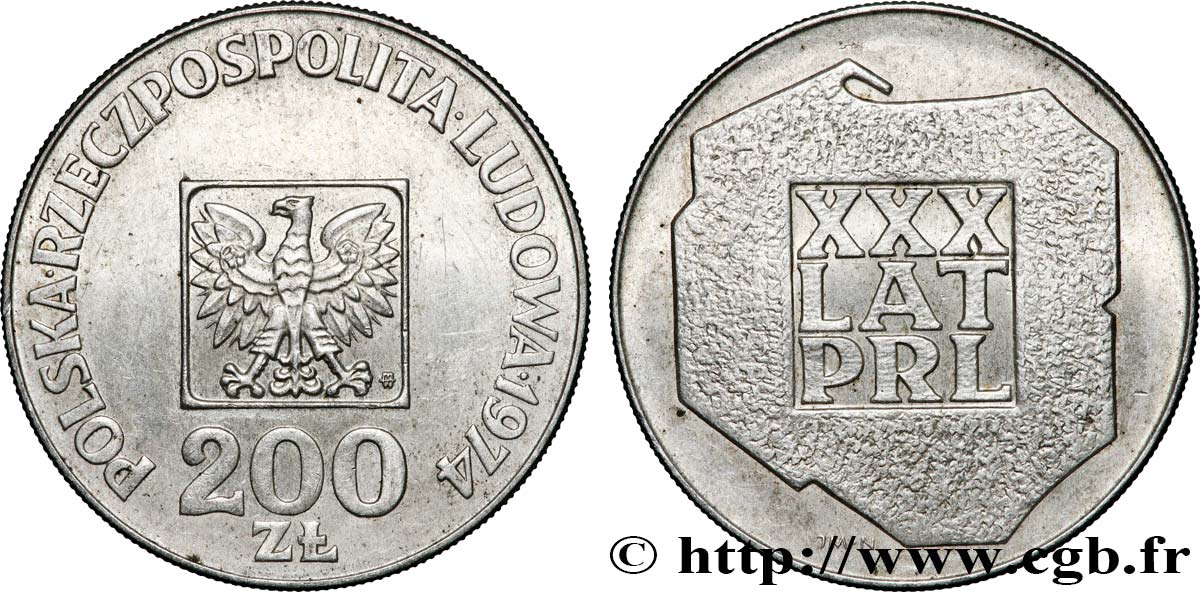 POLEN 200 Zlotych aigle 30e anniversaire de la fondation de la république populaire 1974 Varsovie VZ 