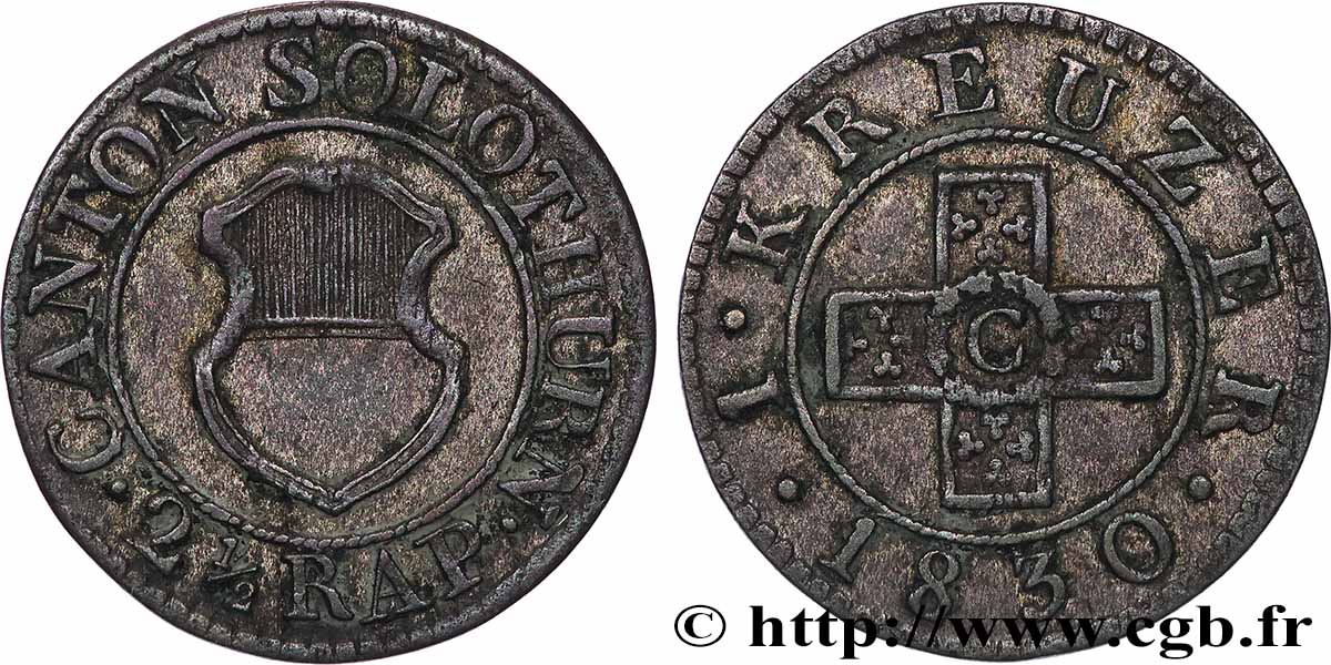 SUISSE - KANTON SOLOTHURN 2 1/2 Rappen (1 Kreuzer) 1830  fVZ 