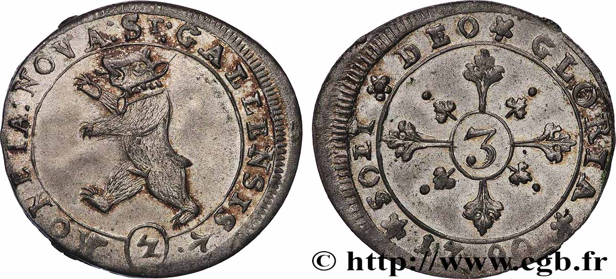 SCHWEIZ - KANTON  ST. GALLEN Groschen ou 3 Kreuzer  1790  VZ 
