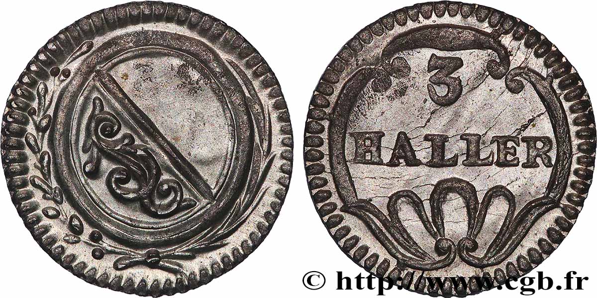 SUISSE - CANTON DE ZÜRICH 3 Haller (1 Rappen) n.d. (1827-1841)  SUP 