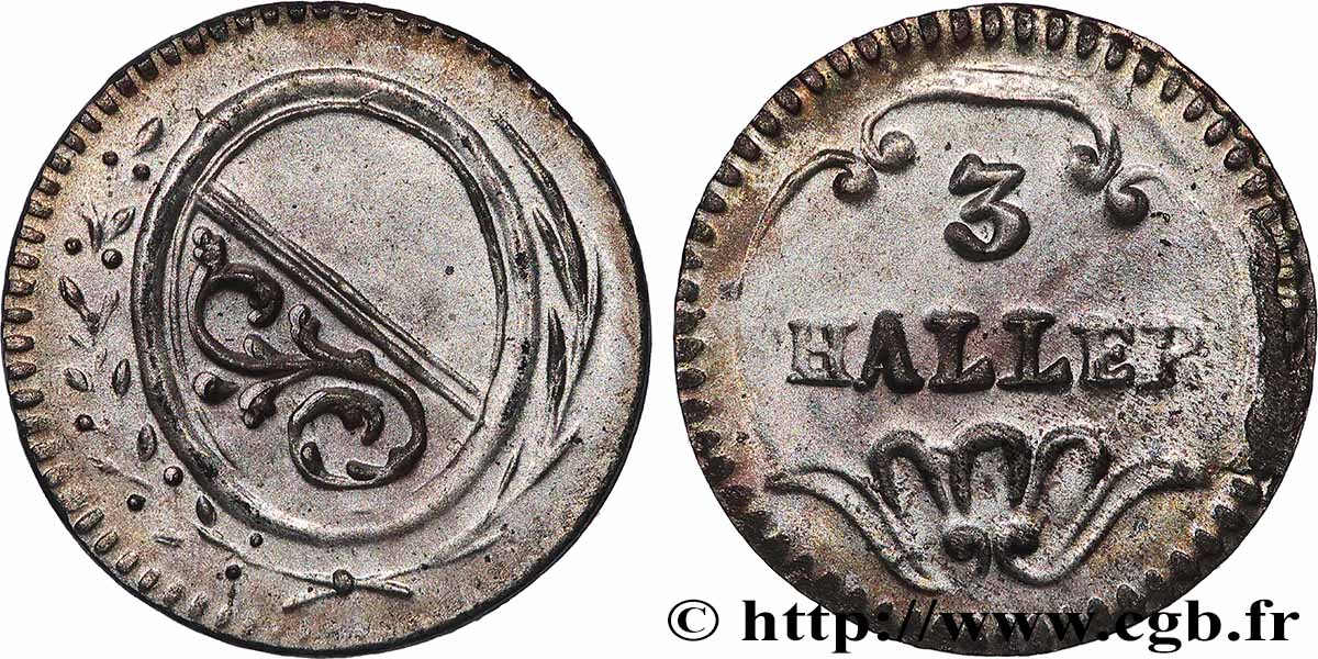 SCHWEIZ - KANTON ZÜRICH 3 Haller (1 Rappen) n.d. (1827-1841)  VZ 