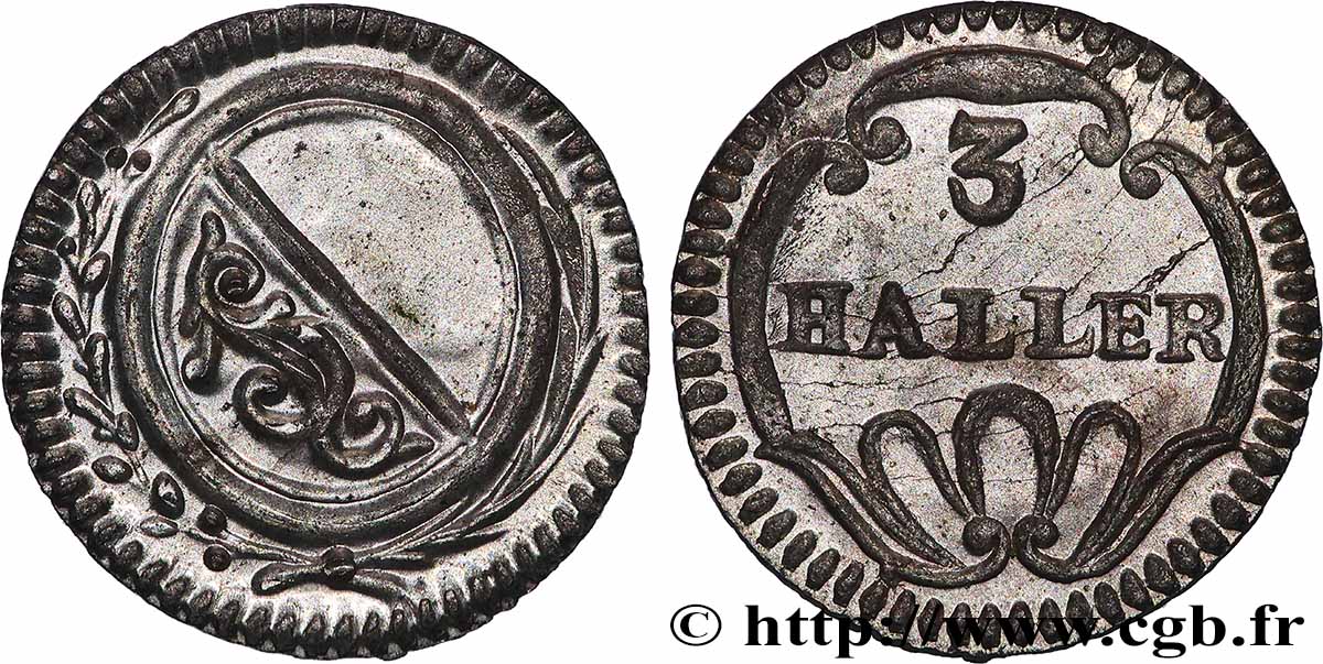 SUISSE - CANTON DE ZÜRICH 3 Haller (1 Rappen) n.d. (1827-1841)  SUP 
