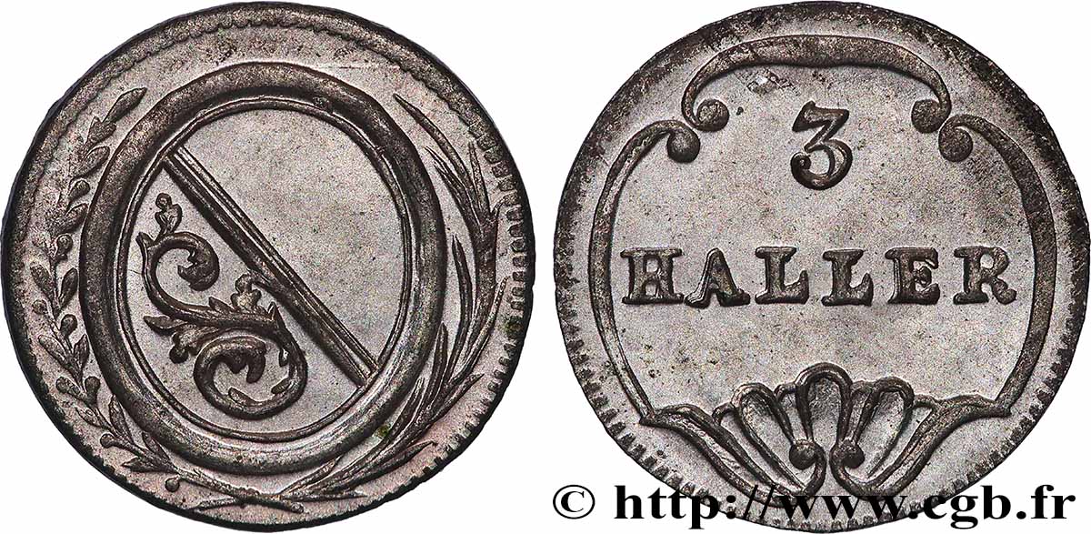 SWITZERLAND - CANTON OF ZÜRICH 3 Haller (1 Rappen) n.d. (1827-1841)  AU 