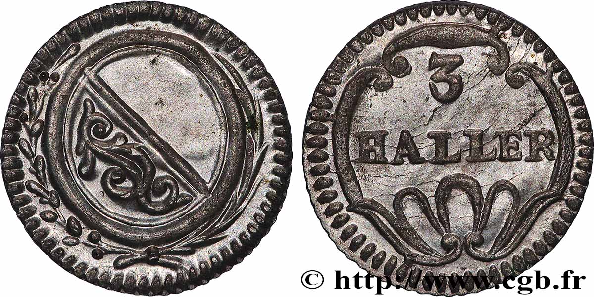 SUISSE - CANTON DE ZÜRICH 3 Haller (1 Rappen) n.d. (1827-1841)  SUP 
