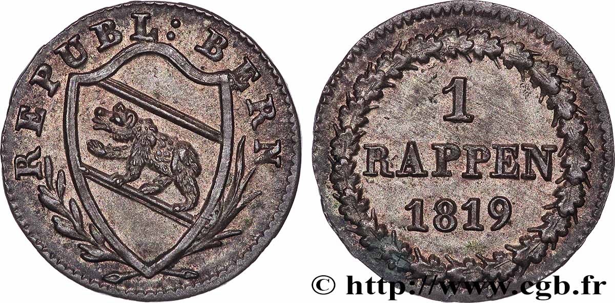 SWITZERLAND - CANTON OF BERN 1 Rappen 1819 Berne AU 