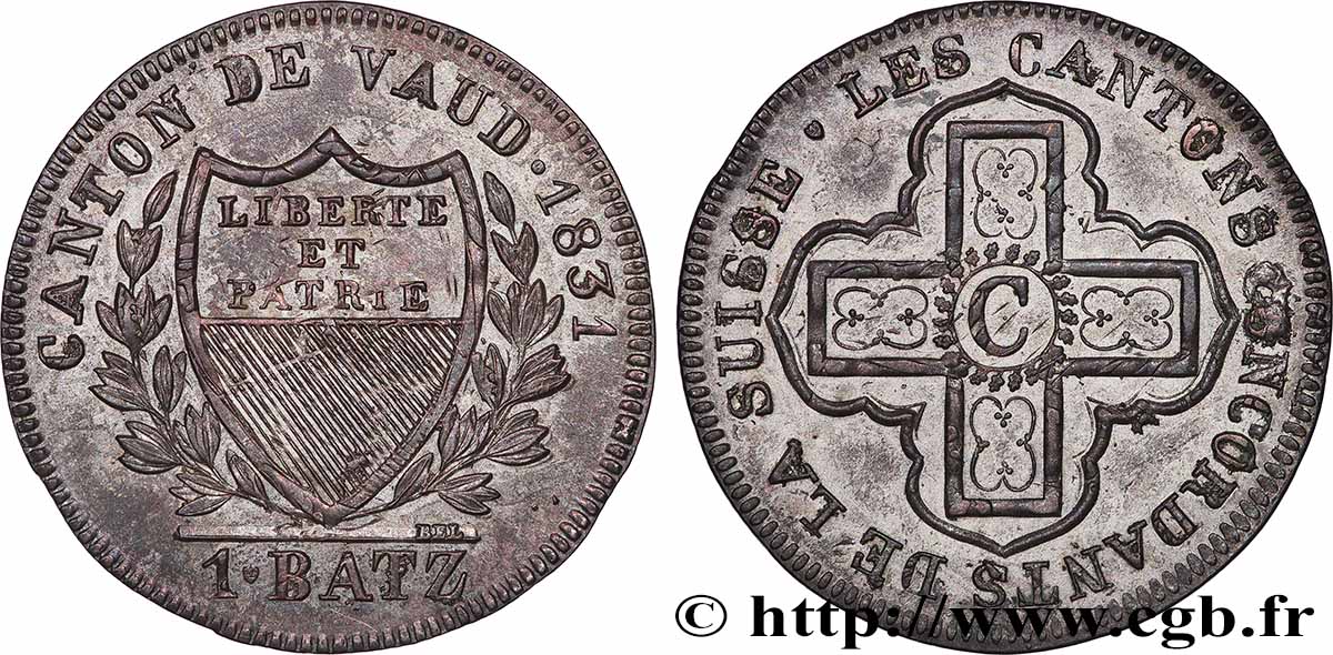 SUISSE - CANTON DE VAUD 1 Batzen 1831 Lausanne TTB+ 
