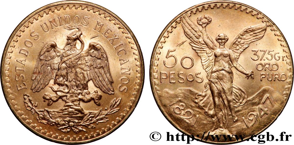 OR, PALLADIUM ET PLATINE INVESTISSEMENT 50 Pesos or 1947 Mexico SPL 