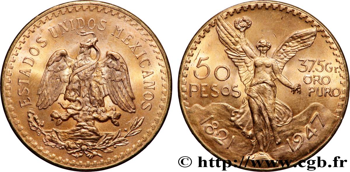 OR, PALLADIUM ET PLATINE INVESTISSEMENT 50 Pesos or 1947 Mexico SPL 