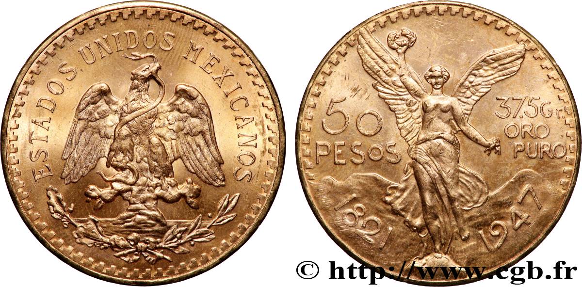 OR, PALLADIUM ET PLATINE INVESTISSEMENT 50 Pesos or 1947 Mexico SPL 