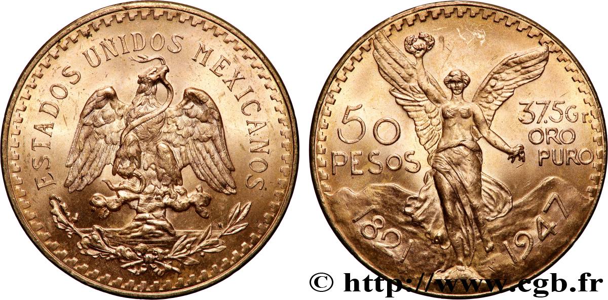 OR, PALLADIUM ET PLATINE INVESTISSEMENT 50 Pesos or 1947 Mexico SPL 