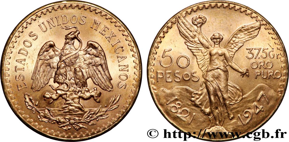 OR, PALLADIUM ET PLATINE INVESTISSEMENT 50 Pesos or 1947 Mexico SPL 